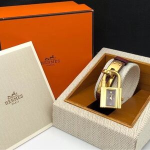 HERMES Kelly Watch Gold Wine Red Woman's Quartz Watch Working Well Excellent